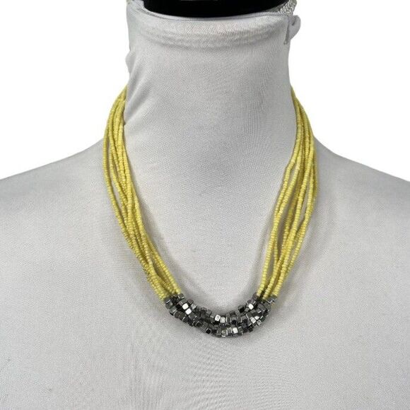Vintage Yellow Seed Bead Necklace Retro Multistrand Necklace 19" w/ 2" Extender - Picture 1 of 6